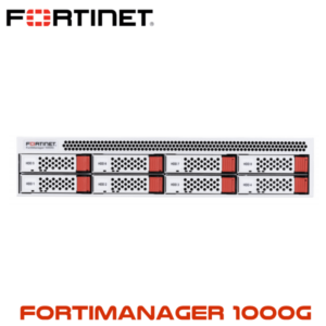 Front view of Fortinet's FortiManager 1000G network management appliance with labeled HDD slots.