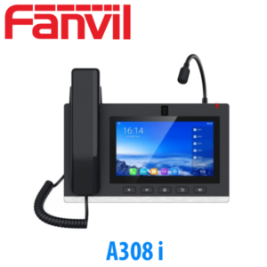 A Fanvil A308i Android video phone with a touchscreen display and a connected handset on a white background.