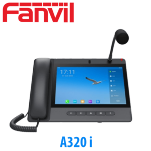 Fanvil's A320i VoIP desktop phone with a touchscreen display and handset.