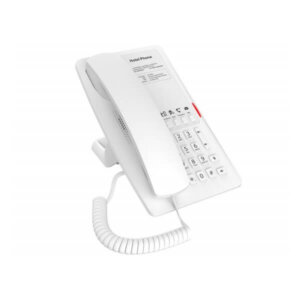 A white landline telephone with a coiled cord on a white background.