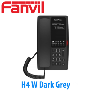 A dark grey Fanvil H4W hotel phone with keypad and handset, against a white background.