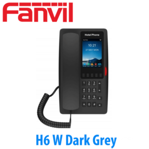 A dark grey Fanvil H6W hotel telephone with digital display and number pad.