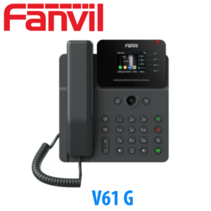 A Fanvil V61G model desktop phone with handset and digital display on a white background.