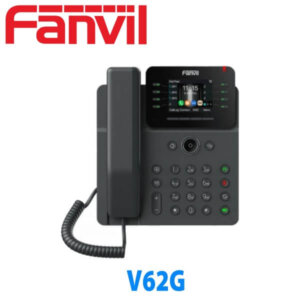 Black Fanvil V62G VoIP office desk phone with handset and digital display on white background