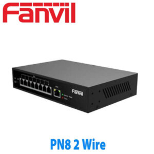 Black Fanvil PN8 2 Wire networking switch with multiple ports, visible branding, and LED indicators on a white background.