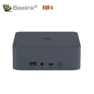 Rear view of the Beelink EQR 6 showing USB ports and audio jack.