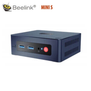 A sleek, compact desktop PC from Beelink featuring USB ports and a power button, ideal for efficient computing.