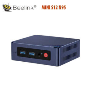 Compact desktop mini PC featuring multiple USB ports and a power button design.