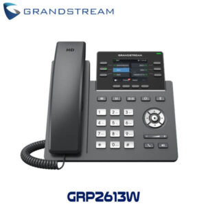 A sleek Grandstream GRP2613W IP phone featuring an HD handset, digital display, and an array of buttons for efficient communication.