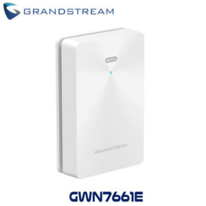 A sleek white Grandstream GWN7661E Wi-Fi access point with a blue indicator light, designed for high-performance wireless connectivity.