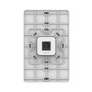 Front view of a white network plate featuring a "PoE IN" port and a grid design.