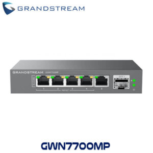 Front view of the Grandstream GWN7700MP network switch showcasing ports and power indicators.