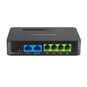 Image of a compact network switch featuring multiple Ethernet ports and indicator lights, designed for home or office networking.