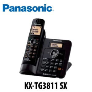 Image of a Panasonic KX-TG3811 SX cordless phone set with a base station and handset, featuring a digital display and keypad.