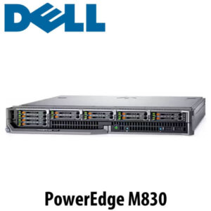 A front view of the DELL PowerEdge M830 server showcasing its multiple drive bays and sleek design.