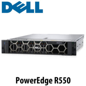 A front view of the Dell PowerEdge R550 server showcasing its sleek design and hexagonal ventilation grilles.