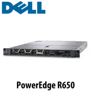 A sleek and modern 1U server design, showcasing the Dell logo and model name PowerEdge R650, ideal for data center solutions.