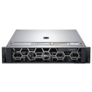 Front view of a Dell PowerEdge server featuring a sleek metallic design with hexagonal ventilation grilles and multiple indicator lights.