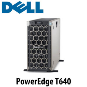 Front view of the DELL PowerEdge T640 server showcasing its sleek design and hexagonal grille pattern.