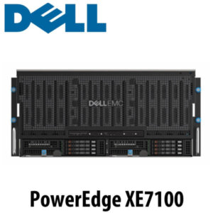 Front view of the Dell PowerEdge XE7100 server showcasing its design and port configuration.