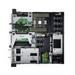 Overview of a Dell server's internal architecture showcasing risers and circuit boards.