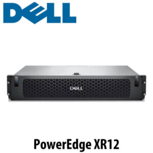 Front view of the DELL PowerEdge XR12 server showcasing its sleek design and ventilation system.