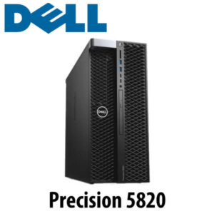 Front view of the Dell Precision 5820 workstation showcasing its sleek design and features.