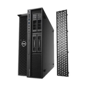 Dell PowerEdge T40 Tower Server::A sleek black Dell PowerEdge T40 tower server with multiple drive bays and an attached mesh panel.