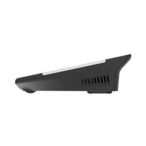 Profile view of a modern black LED desk light with a streamlined design and ventilation.