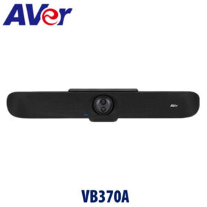 A sleek AVer VB370A conference camera designed for professional video conferencing, featuring a built-in lens and high-quality audio components.