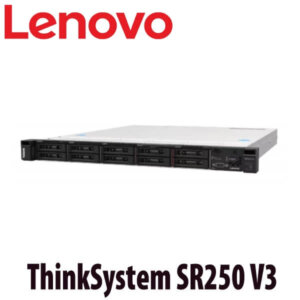 A side view of the Lenovo ThinkSystem SR250 V3 server showcasing its drive bays and control ports.