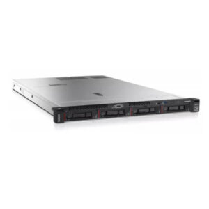 Front view of a Lenovo rack server showcasing multiple drive bays and connectivity options.